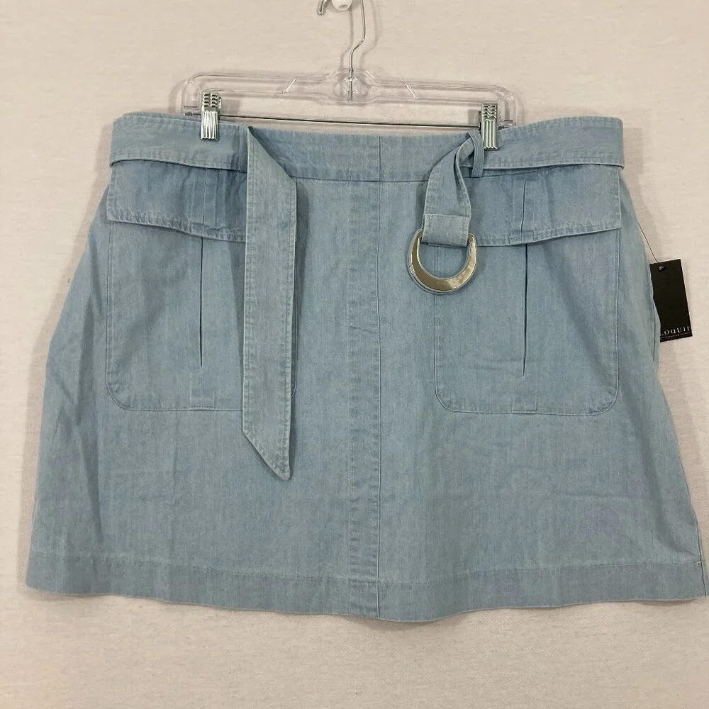 New Eloquii Light Blue Cargo Belted Back‎ Zip Mini Skirt size 16 Festival